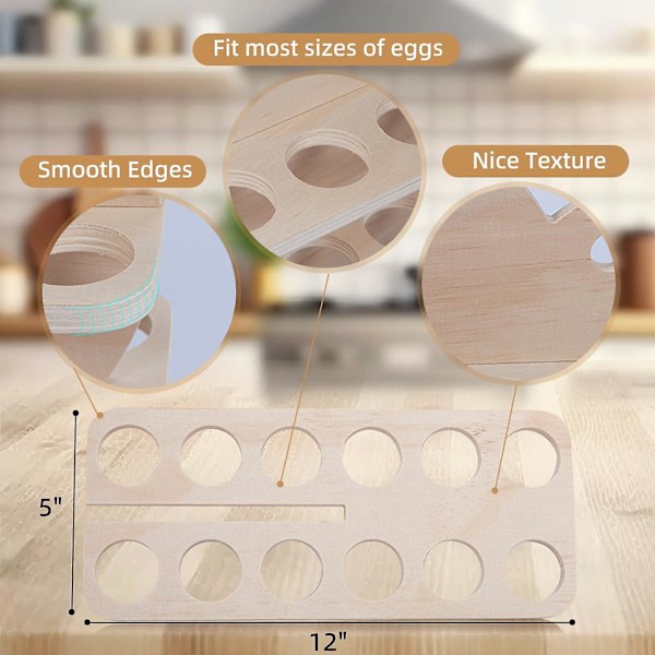 Ägghållare i trä för kycklingägg, förvaring på köksbänk, rustik köksdekoration för 24 färska ägg, naturligt trä -GSLA white