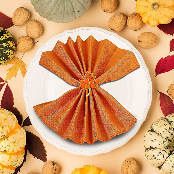 6 stk. oransje lønneblad serviettringer høst Thanksgiving serviettringholder spenne blad serviettring høst gårdsstil metall strass serviettringer for