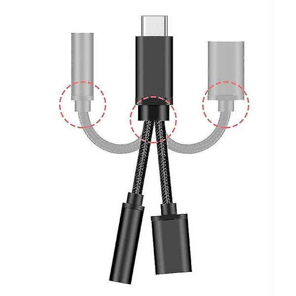 Usb-c-tyyppi C - 3,5 mm:n Aux-liitäntä latausääniadapteri 2-in-1-jakosovitin -GSL gold