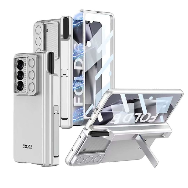 Hinge-skydd för Samsung Galaxy Z Fold 6 med S Pen-hållare, inbyggt skärmskydd & kickstand - Helkroppsskydd silver
