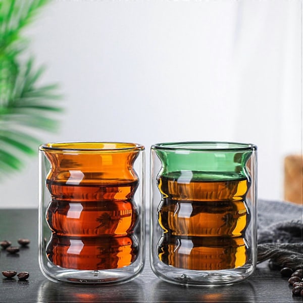 OuZhan 200ml Fargetråd Kaffe Glasskopp Dobbelvegget Isolerende Vin Whisky Kanne blue
