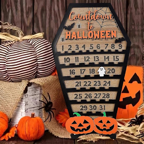 Halloween nedtellingskalender med flyttbart spøkelsesbrikke 31 dager Halloween tre adventskalender hjemmets borddekor -CHN