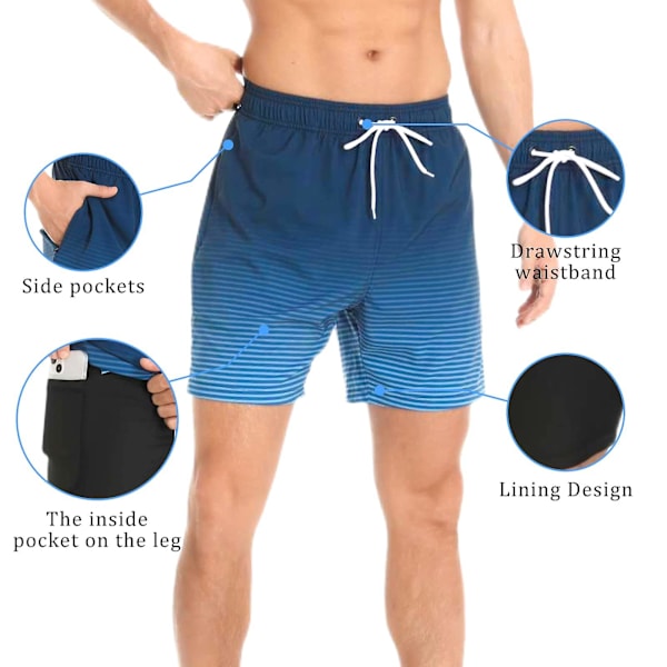 M-3XL LargeSize Uimahousut Miehet Uimahousut Puristusvuorilla Nopeasti Kuivuvat Rantahousut 2 Vetoketjutaskulla -GSL stripe