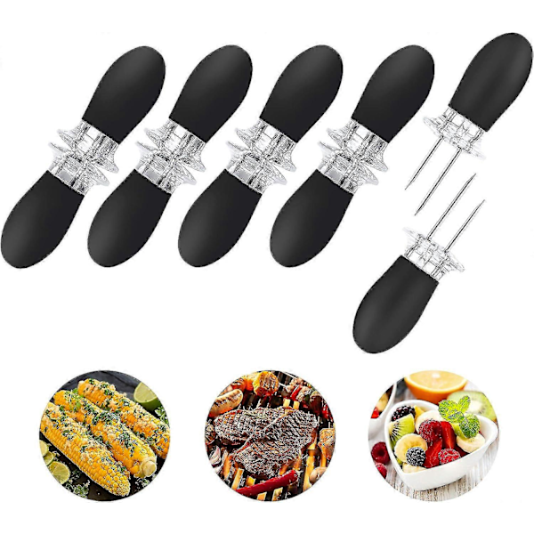Sorte 10 stk./5 par Majsholdere, Rustfrit Stål Majs På Kolben Grillgafler Spid til Hjemmemadlavning Fester Camping
