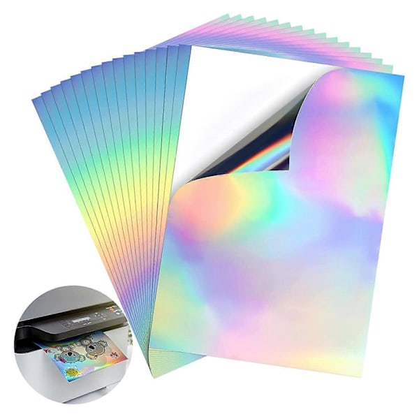 20 kpl Tulostuskelpoinen Hologrammi Tarrapaperi A4 Kuivuu Nopeasti Vedenkestävä PET Rainbow Mustesuihkutulostimelle