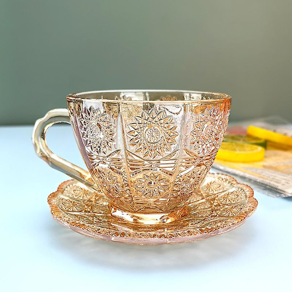 Nordisk stil Internet Celebrity Solros Retro Relief Glas Kaffe Kopp Med Fat och Handtag Latte Kopp Eftermiddag Te Kopp Set ZD B2 a