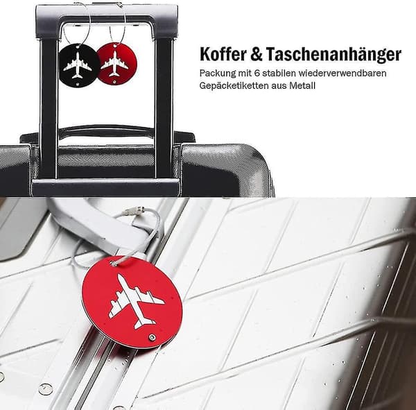 6 Bagasjetagger, Runde Kofferttagger Med Navnelapp, Adresselapp