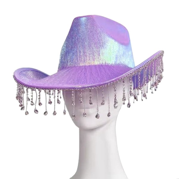 Naisten länsimainen Cowboy-hattu Diamond Fringe Cowgirl Hat Purple
