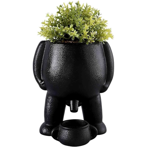 Sjov vase, der tisser, nyhedspotte til at tisse, potte til at tisse, sukkulente potter med dræn sort/hvid -GSL white without plant