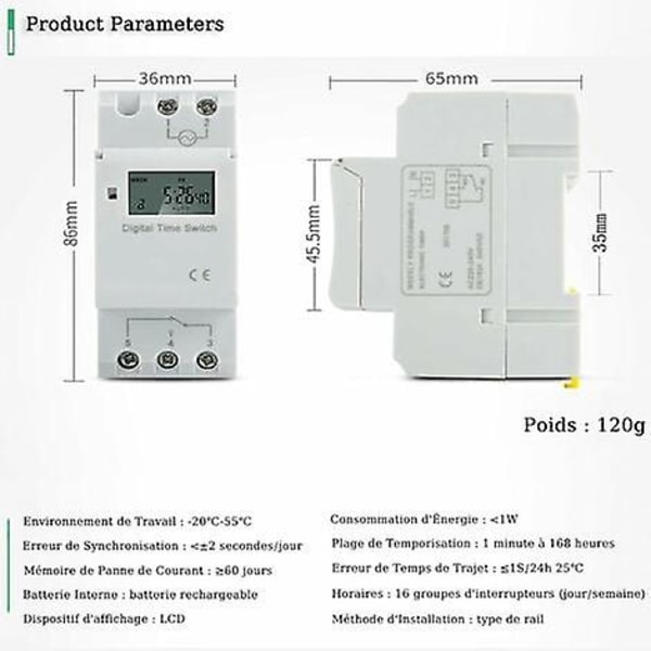 Elektronisk timer, digital programmerbar timerbrytare veckovisa dagliga program med stor LCD-display för 35 mm DIN-skenor i (220V) ZD B2