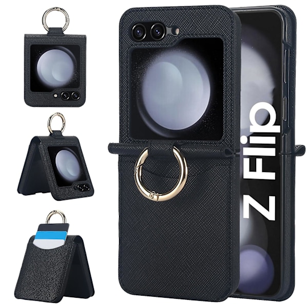 Plånboksfodral för Z Flip 6, RFID-blockering Korthållare Läder Stötskyddande Fodral för Samsung Galaxy Z Flip 6 med Ringhållare black