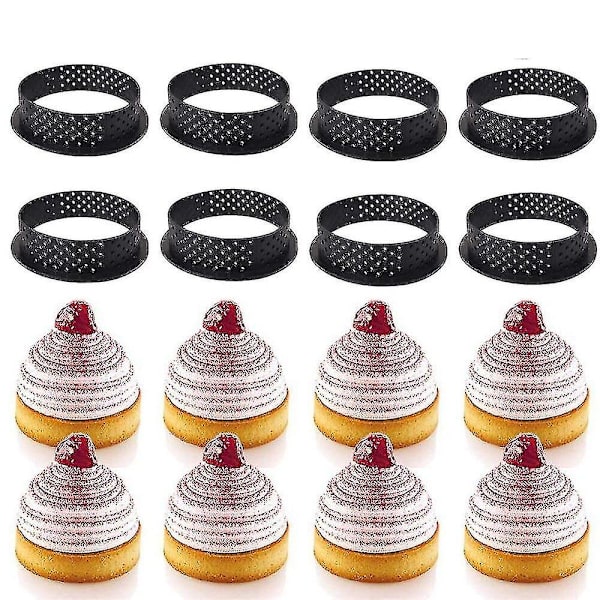8-pack Tårtringar i Plast, Icke-Klibbiga, Perforerade, för Bakning av Tårtor, Mousse, Cirkelformade Klippringar, DIY