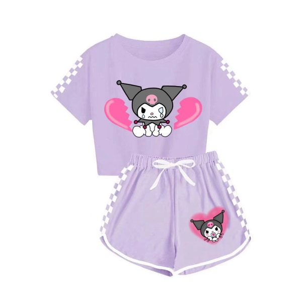 Kuromi drenge og piger T-shirt + shorts sportspyjamas børnesæt Purple 120cm
