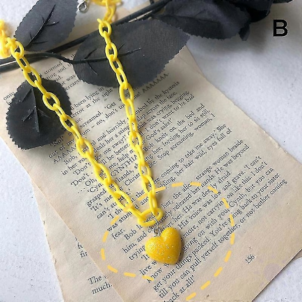 Halsband med bokstavstryck i harts/glänsande hjärta, justerbar längd, halskedja, smycke, kärlekshänge, halsband yellow b