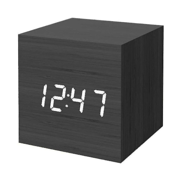 Digital väckarklocka, trä LED-ljus mini modern kub skrivbordsväckarklocka visar zd b2