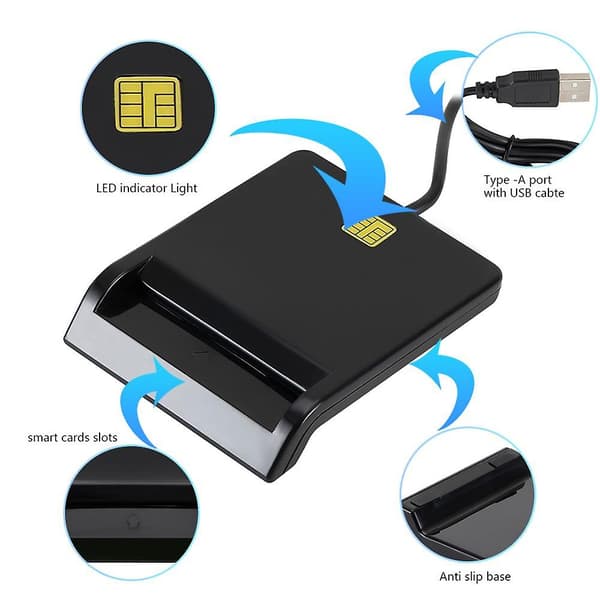 USB Smartkortleser Dni Atm Ic Iso 7816 Klasse A, Ab Og C Kompatibel Med Windows Linux Mac Os
