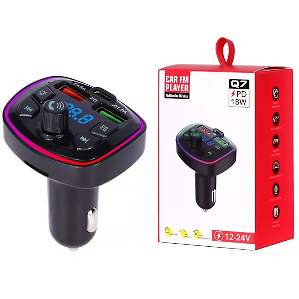 Bluetooth 5.0 Bil Trådløs FM-Sender Adapter 2USB PD Oplader Håndfri q5
