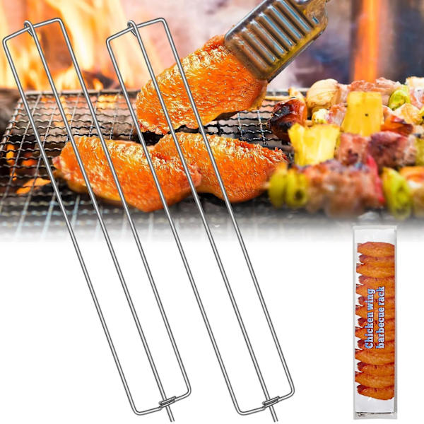 2 stk. grillspyd til kyllingevinger, flade klipsespryd til vinger, grillspyd i metal til grill, grillspyd til grillspyd, grillværktøjssæt til udendørs picnic campingfest -GSL5.2 8pcs