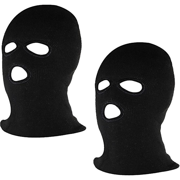 2 kpl Musta 3-reikäinen Täyskasvosuojus Lämmin. Kaksinkertainen Neule Talvi Balaclava Ulkoiluun