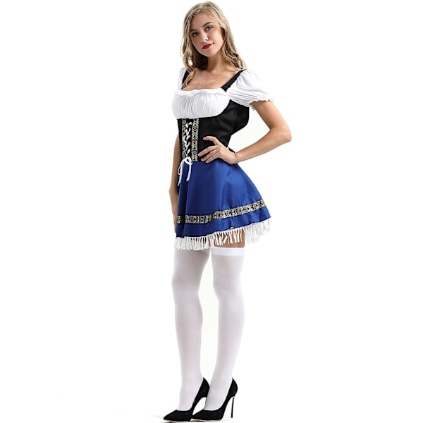 15% Rabatt Sexig Oktoberfest Öl-Tjänsteflicka Kostym Tysk Bayerisk Dirndl Klänning Karneval för Kvinnor Het blue 2xl