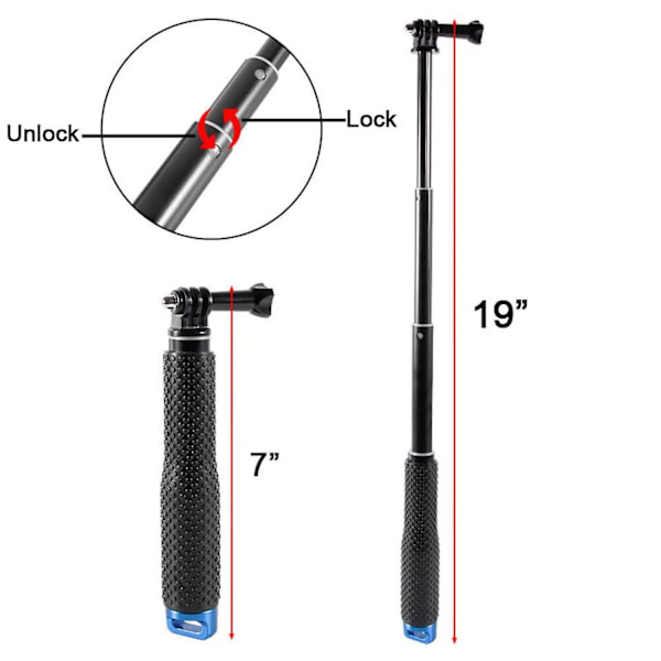 19'' Vanntett undervannshåndtak Justerbar forlengelsesselfiepinne Monopodstang for GOPRO Hero 6/5/ 5 Session/ 4 Session/ 4/3+/ 3/2/1, GeekPro, AK a1