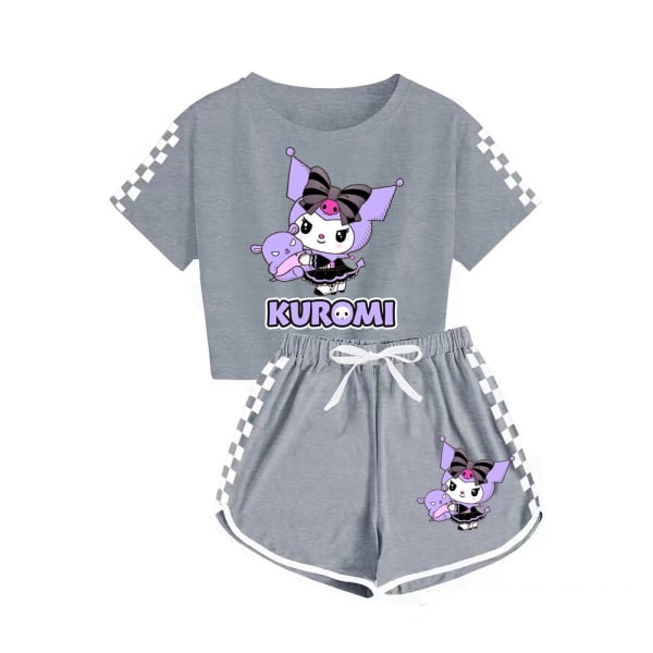 kuromi pojkar och flickor T-shirt + shorts sportpyjamas set grey Children 150