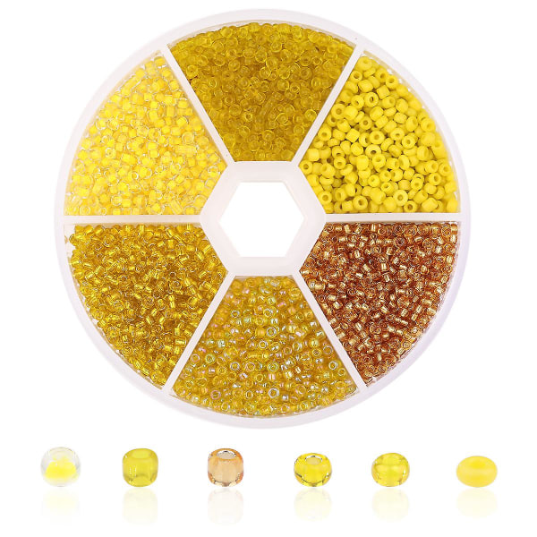 Enfärgade glaspärlor Set med 6 färgkombinationer Yellow 2MM
