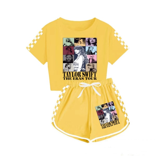 taylor swift herre og dame T-shirt + shorts sportspyjamas børnesæt yellow 130cm