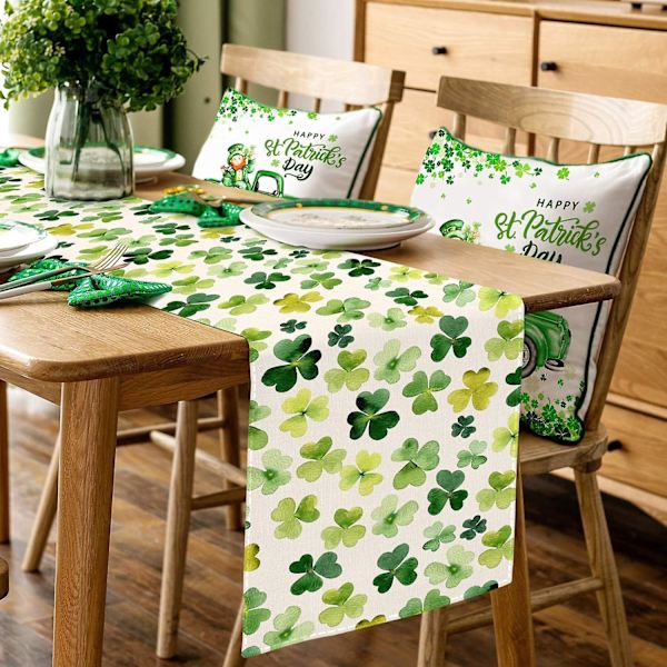 St. Patricks Day Bordløber, Ferie Køkken Spisebord Dekorationer Shamrock Forår Sæsonbestemt Bordlinned Til Hjemmefest b s -  33x183cm