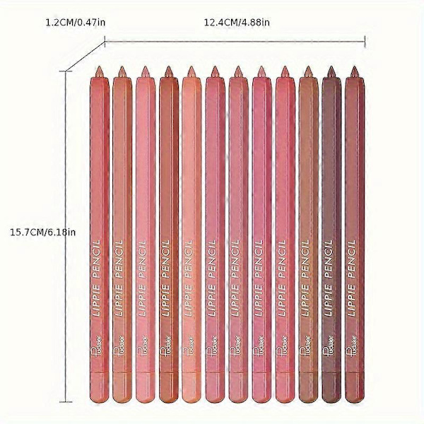 12 farver læbeblyant sæt langtidsholdbar, vandtæt svedtæt, nem farvning ikke-falmende farvegengivelse lipgloss sæt skønhedsmakeup