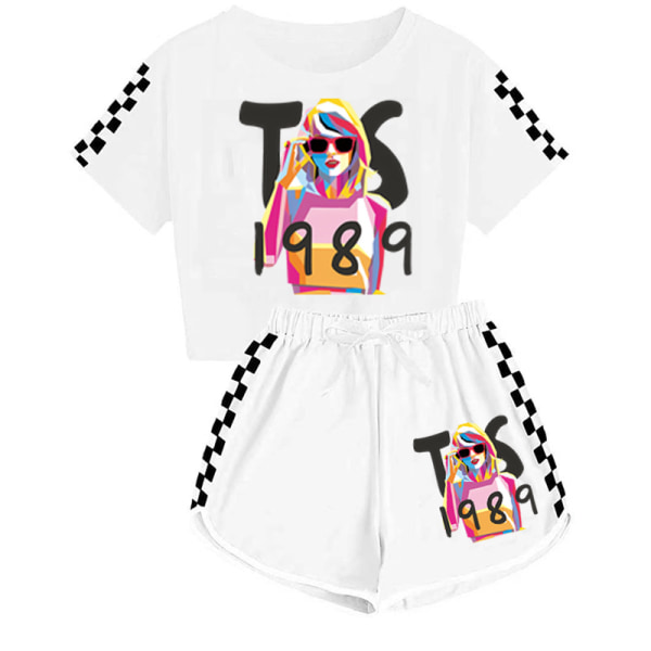 taylor swift herre og dame T-shirt + shorts sportspyjamas børnesæt White 130cm
