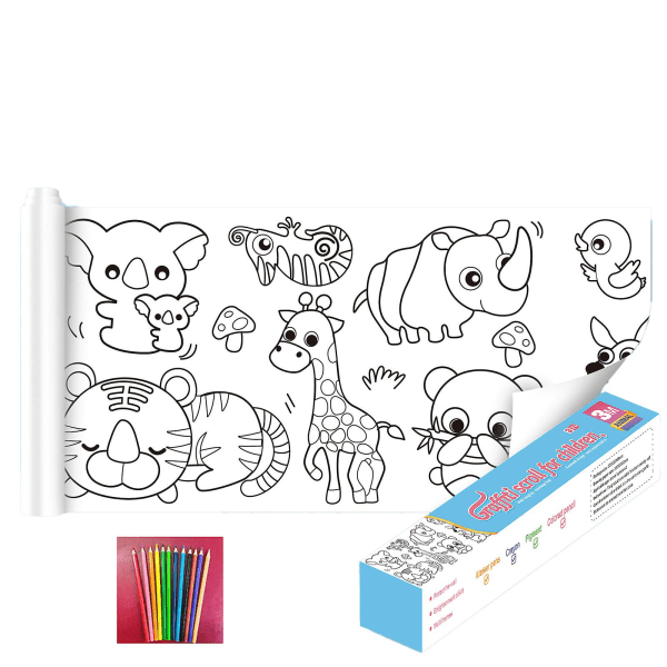 Ritrullepapper för barn, klibbigt färgpappersrullemålning Animal World