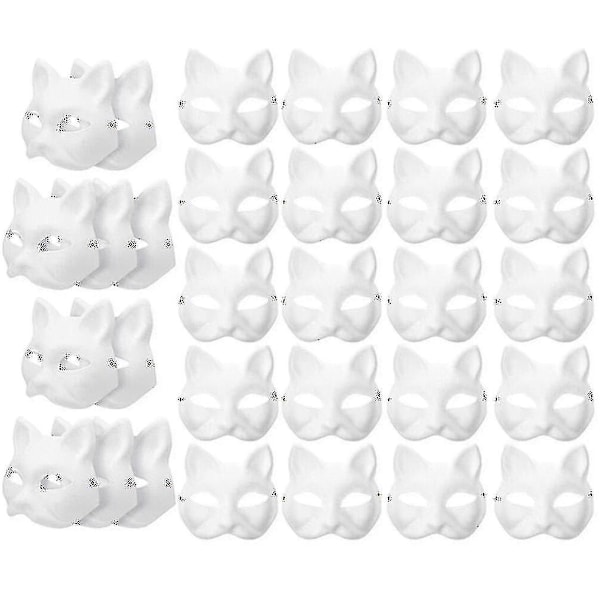 30pcs Masquerade Blank Mask Cat Masks Costume Cosplay Mask Diy Unpainted Cat Mask -JRCH