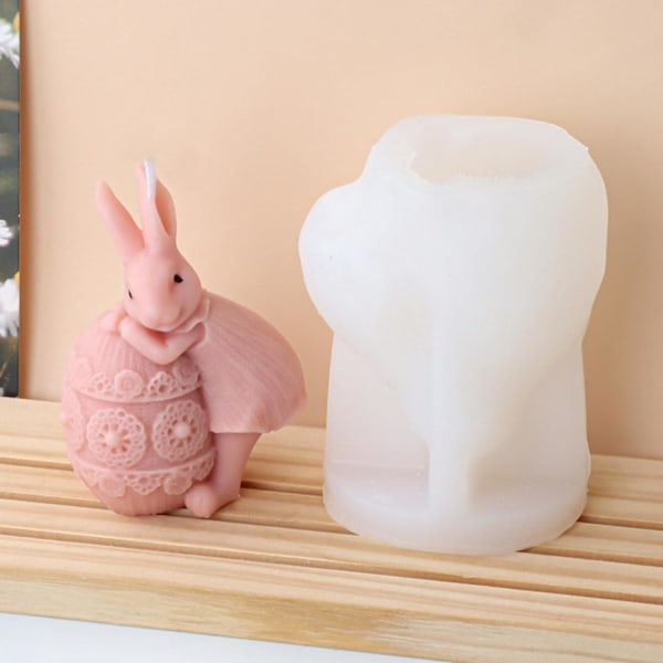 Påskehare Silikonform, 3D Kanin Lysform, Dyre Epoxy Harpiksforme, Silikon Kanin Påskehare Bageform DIY Støbningsform b