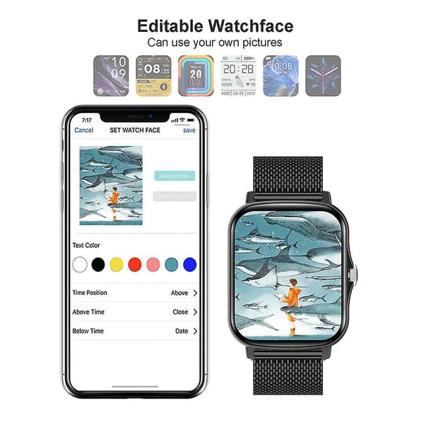 Älykello Android 1.44'' Värillinen Näyttö Bluetooth-puhelu Naiset Miehet Unisex black silicone strap