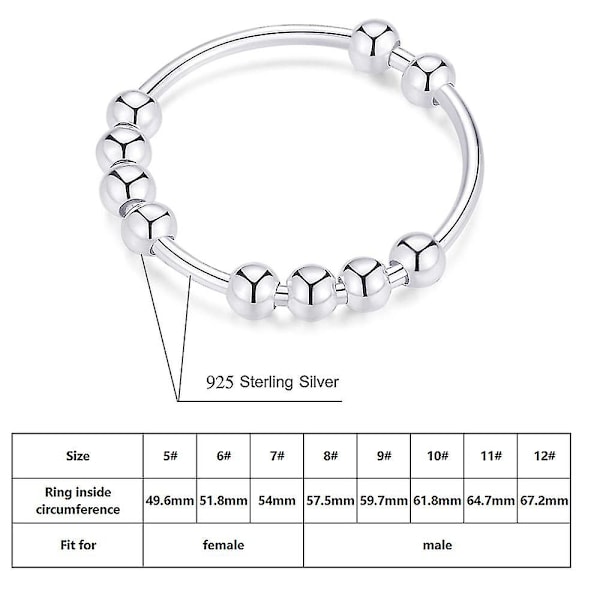 925 Sterling Silver Anti-ångest Ring för kvinnor och män Fidget Rings för ångest Ångest Ring med pärlor Spinner Ring för ångest Spinning Ring 5