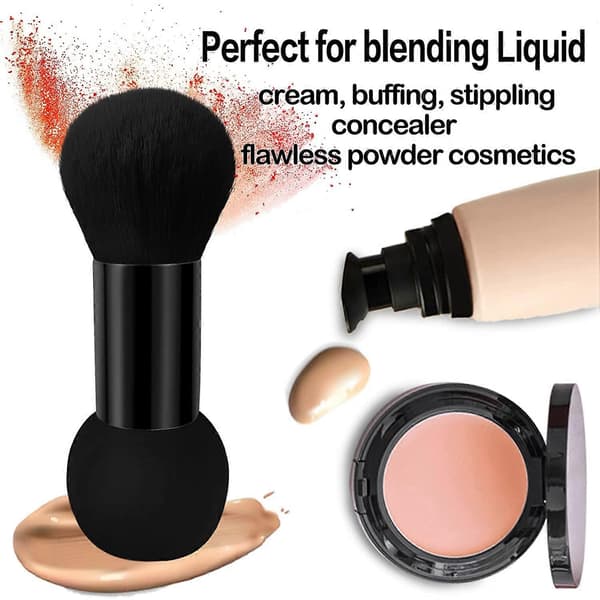 Dobbeltendet makeupbørste, foundation blending makeup svamp drevet kabuki børste til blending, blush