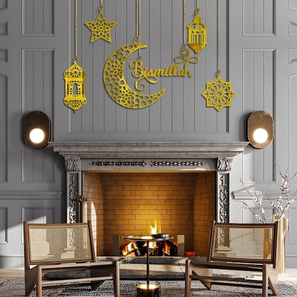 Eid Mubarak -koristeet Ramadanin koristeet Mubarak Eid -riipukset Ramadanin kuun ja tähden merkit kotiin Eid-juhliin gold c