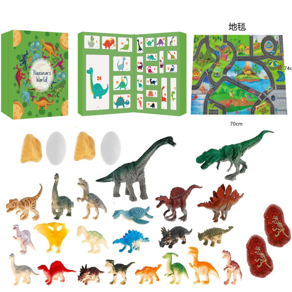 Dinosauradventskalender for drenge 2023 jul, 24 dinosaurfigurer Legesæt Nedtællingsdage til juleferie, Xmas Surpri Styles 2