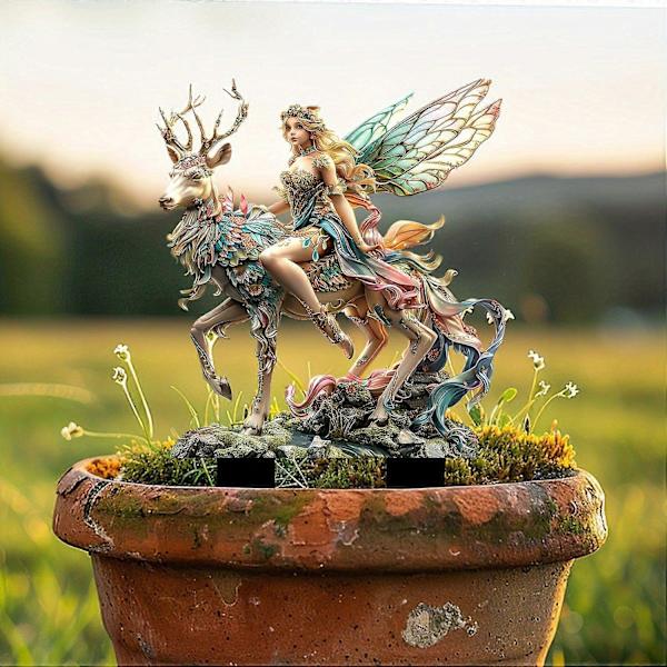 Bohemian Fairy Blomsterpot Dekorasjon, 2D Fehage Planter Tilbehør, Fehage Figurer for Potteplanter og Hageplen Dekor k4