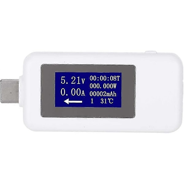USB Typ-C Testare, Multifunktionell Tvåvägs Ström Spänning DC Digital Voltmeter (vit)