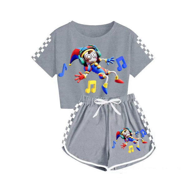 Magic Numbers Circus T-paita + shortsit urheilupyjamat pojille ja tytöille lasten set grey 150cm