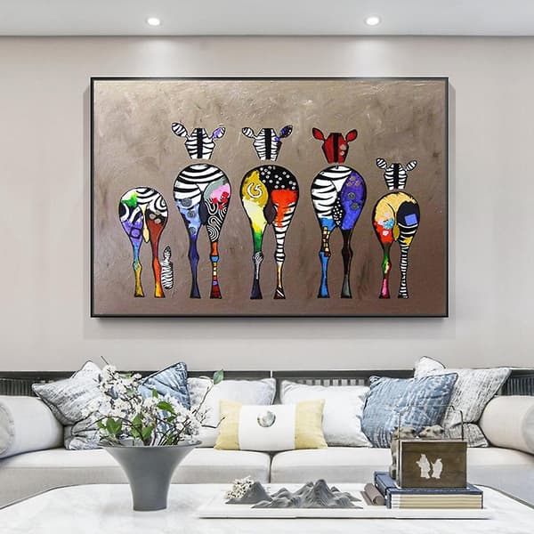 Färgglada Zebra Väggkonst Dekaler Tryckt På Canvas Ramlös Måleri Dekoration