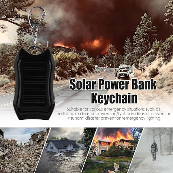 Aurinkopaneeli Power Bank -avaimenperä, Solar Puhelinlaturi 1500mAh, Kannettava Aurinkopaneelilaturi Power Bank Ulkoinen Akkulaatikko 3 LED-valolla Leirintään black