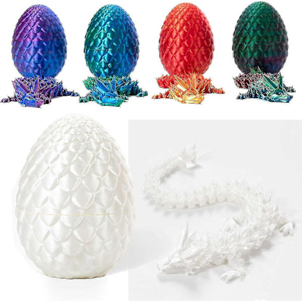 3D-tryckt drake i ägg, fullt ledad drake kristalldrake med drakeägg, hemmakontorsdekoration chefens skrivbordsleksaker silk white