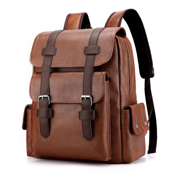 Læder Laptop Rygsæk Til Mænd, Arbejde Business Rejse Kontor Rygsæk College Bookbag, Casual Computer Rygsæk Passer Notebook 15.6 Tommer