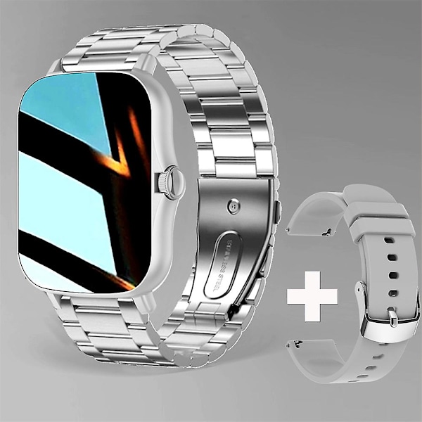 Smartwatch Android 1.44'' Färgskärm Bluetooth Samtal Kvinnor Män Unisex silver gray silicone*sanzhu steel strap