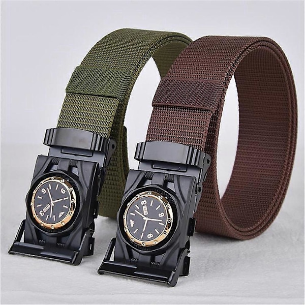 Herrar Bälte Automatisk Spänne Nylon Canvas Vävbälte Utomhus Arbetsbälte, Nylonbälte Med Klickspänne army green