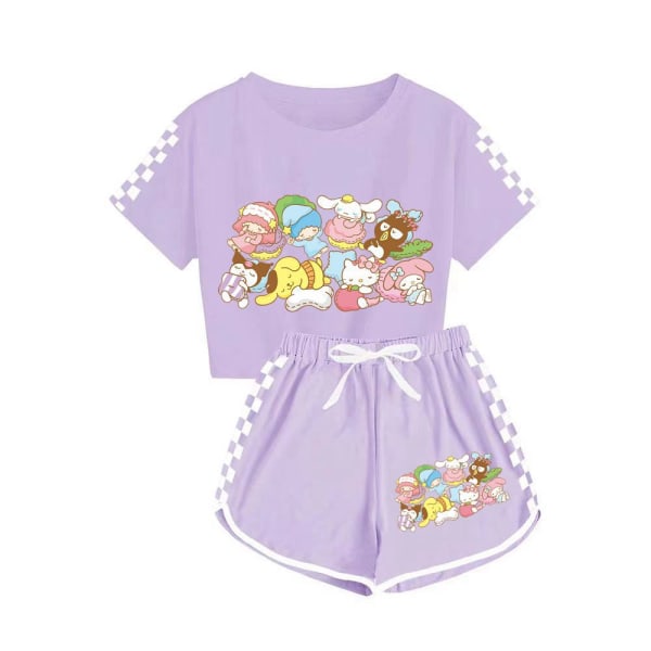 Sanrio miesten ja naisten T-paita + shortsit urheilupyjamat lasten set Purple 140cm