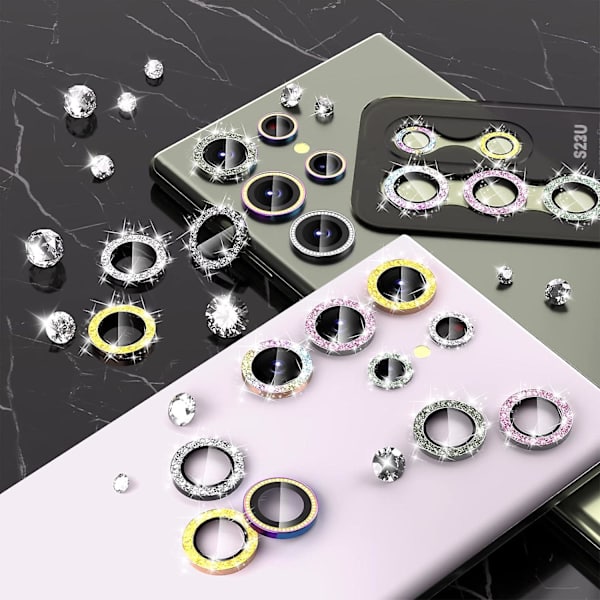 Samsung Galaxy S24 -kameran linssin suoja, kiiltävä HD-karkaistu lasi alumiiniseosrenkaalla, takakameran peitekalvo gold
